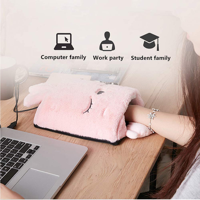 Heated Hand Warmer Mouse Mat-[Newest 2020 ] USB Heated Mouse Pad Winter Warm Plush Electric Hand Warmer with Wrist Support Timing Switch and Temperature Adjustable Features, Cool Winter Gift (Pink) (Pink)