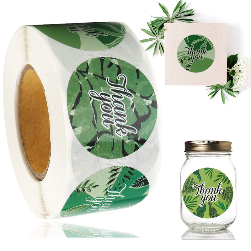 1.5 inch paerma 6 Designs Green Leaf Thank You Stickers -Labels Per Roll Adhesive Round Sticker-Packaging for Gift Box/Envelope/Glass Bottle/Handmade Cookies Palm Leaf