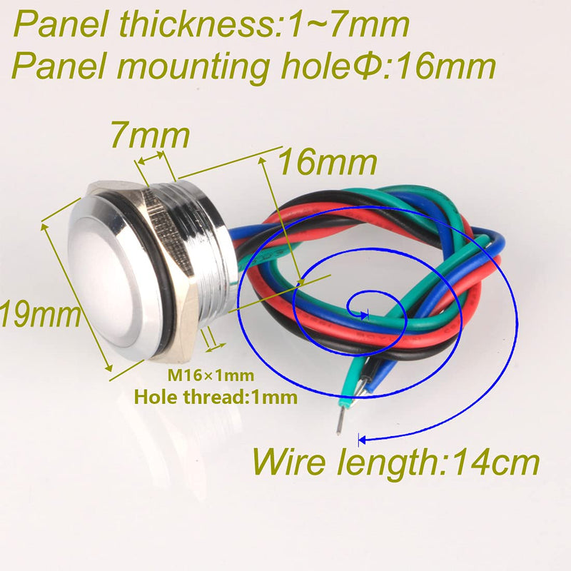 GUUZI 4pcs 12V-24V RGB Triple (Red Green Blue) Metal LED Indicator Light 16mm Waterproof Signal Lamp with Cable Red/Blue/Green-16mm