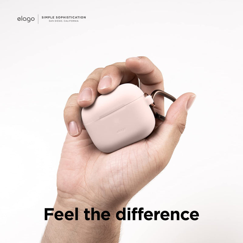 elago Silicone Case Compatible with AirPods 3 Case Cover - Compatible with AirPods 3rd Generation, Carabiner Included, Supports Wireless Charging, Shock Resistant, Full Protection (Sand Pink) Sand Pink