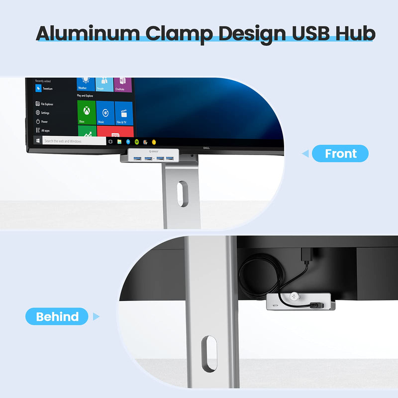 ORICO USB 3.0 Hub Clamp Adapter, Aluminum 4-Port USB Splitter with Extra Power Supply Port and 4.92 FT USB Data Cable, Ultra-Portable USB Expander for MacBook Air/Laptop/PC Sliver