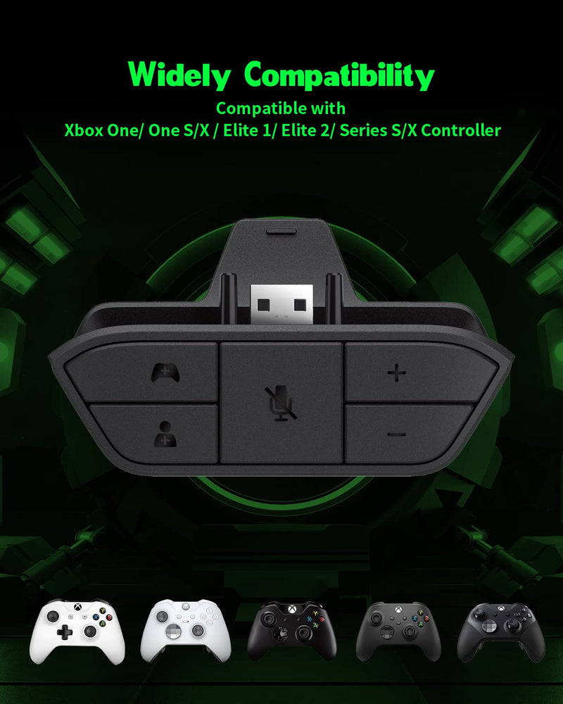 Stereo Headset Adapter, Audio Mic Headphone Converter for Xbox One/ One S/X/ Elite 1/ Elite2/ Series S/X Controller-Adjust Audio Balance (Game Sound & Voice Chat)-Low Latency