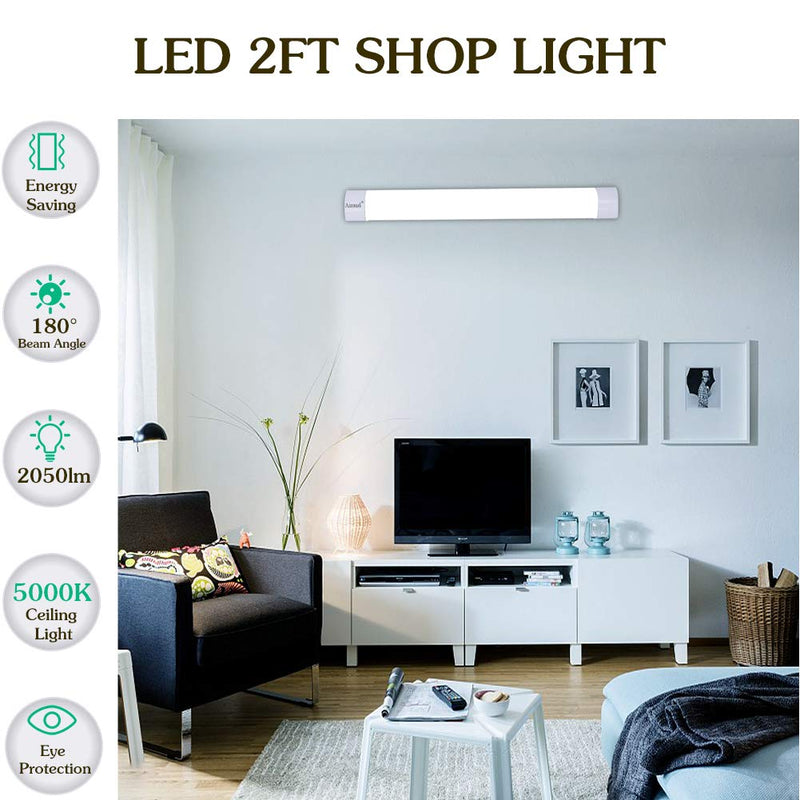 Utility LED Shop Light Fixture 2FT 4FT with Plug, Airand Waterproof Linkable LED Tube Light 5000K Under Cabinet Lighting,1800 LM LED Ceiling and Closet Light 18W, Corded Electric with ON/Off Switch 2 FT/With Plug