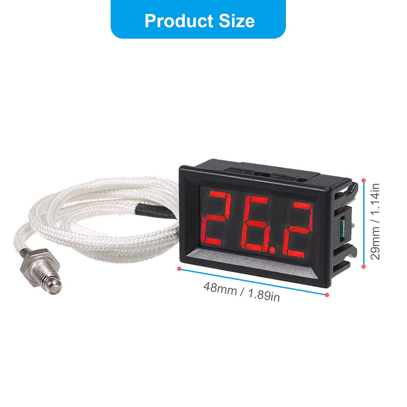 RUIZHI Industrial High Precision Thermometer, -30~800℃ 12V Temperature Meter with K-Type Thermocouple M6 Probe