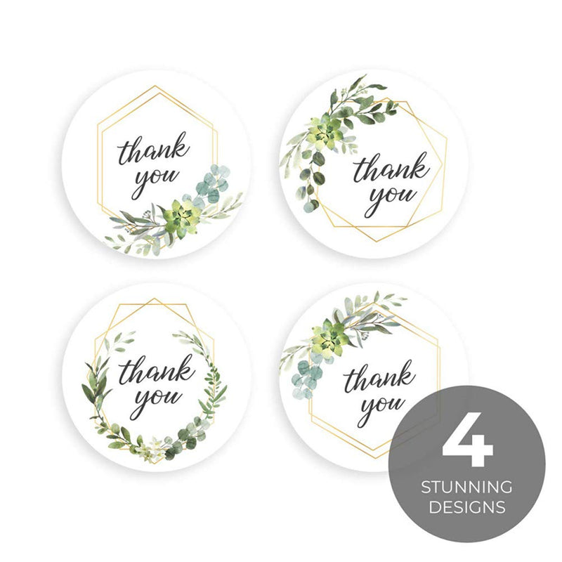 Thank You Stickers Roll, 1inch 1000PCS Leaf Frame Self-Adhesive Thank You Labels with 4 Different Designs, Great for Wedding, Small Business, Bakeries, Handmade Goods