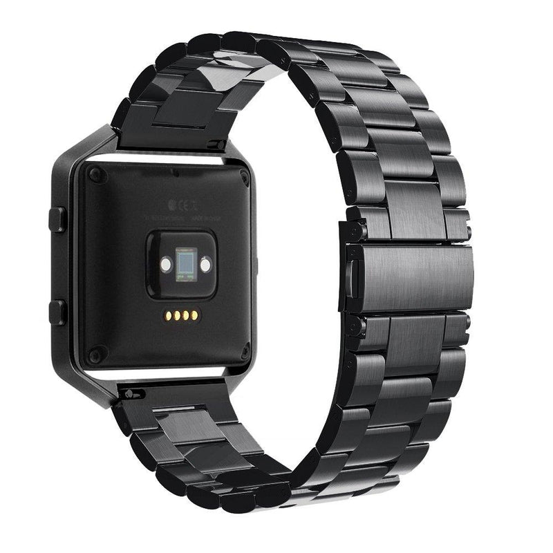 Simpeak Women Men Stainless Steel Metal Band Strap with Stailess Steel Frame Compatible with Fitbit Blaze, Match Link Removal Tool, Black black band/frame