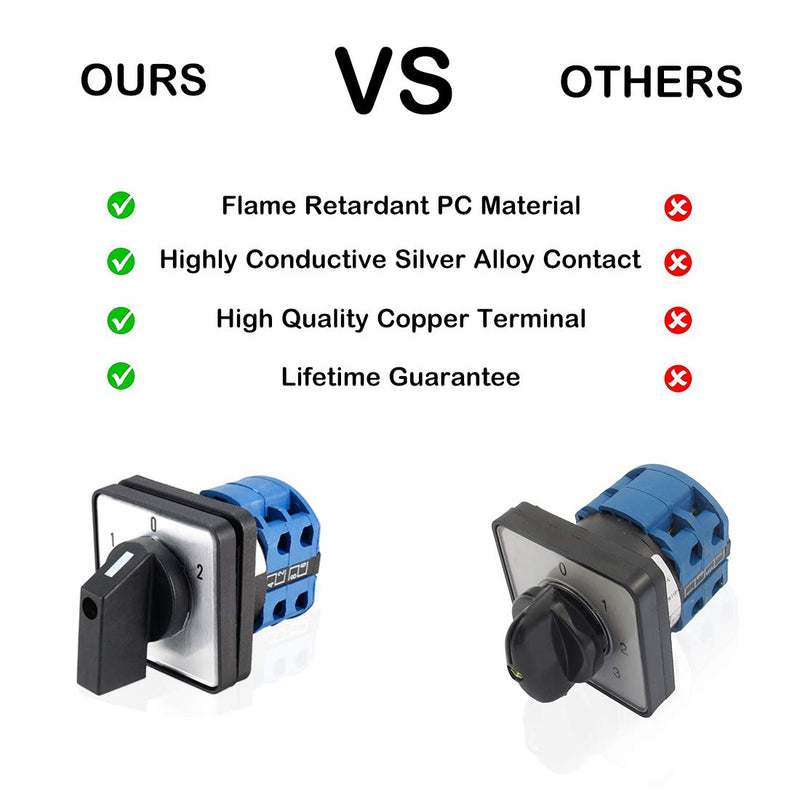 VictorsHome Changeover Switch LW28-20 3 Positions 8 Terminals Universal Rotary Cam Selector Latching Switches 550V 20A 8 Terminals 20A