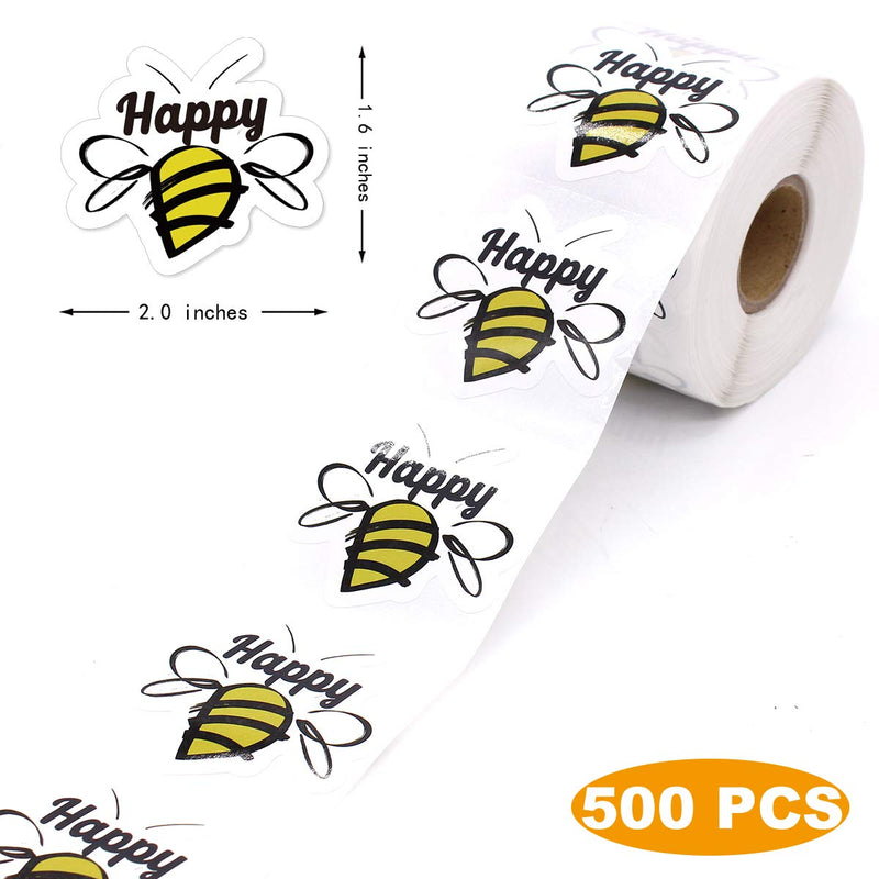Muminglong 1.5 Inch Happy Bee Sticker,Thank You Sticker,Small Shop Sticker, Small Business, Handmade Sticker,Packaging Sticker, Baby Shower Sticker,500 PCS