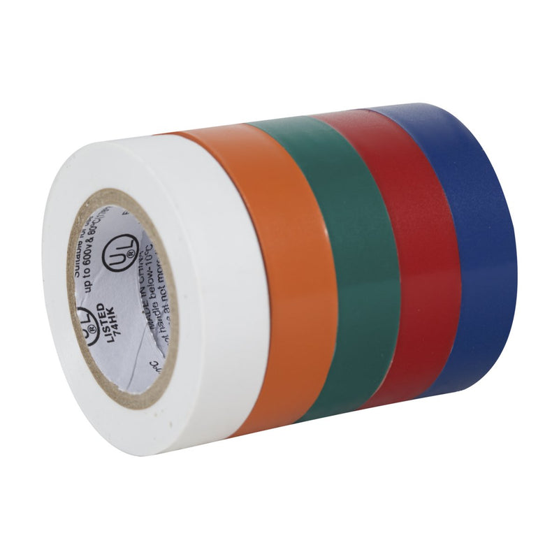 Duck Brand 299020 Colored Electrical Tape, 1/2-Inch by 20 Feet, 5-Pack of Rolls, Multi-Color 5 Pack