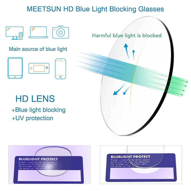 MEETSUN Blue Light Blocking Glasses, Anti Eye Strain Headache (Sleep Better),Computer Glasses UV400 Transparent Lens 2 Pack Black +Leopard Lens 53 Millimeters
