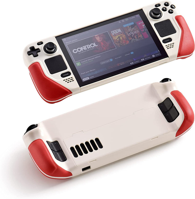 UYIYE Kickstand Case for Steam Deck White Red - Protective and Reliable Accessory with Stand Function Beige/Red NEW-White+Red