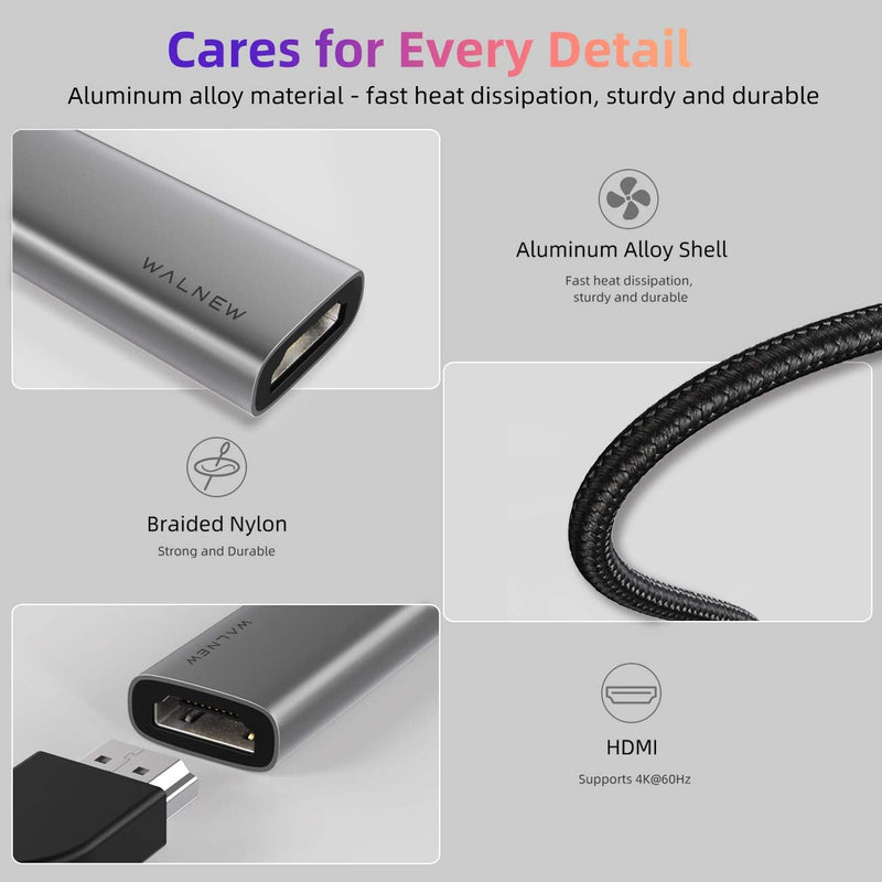 USB C to HDMI Adapter (4K@60Hz), WALNEW USB Type-C to HDMI Adapter (Thunderbolt 3 Compatible), HDMI to USB C Adapter for MacBook Pro/Air, iPad Pro, Pixelbook, Dell XPS, Samsung Galaxy and More (Gray) Gray