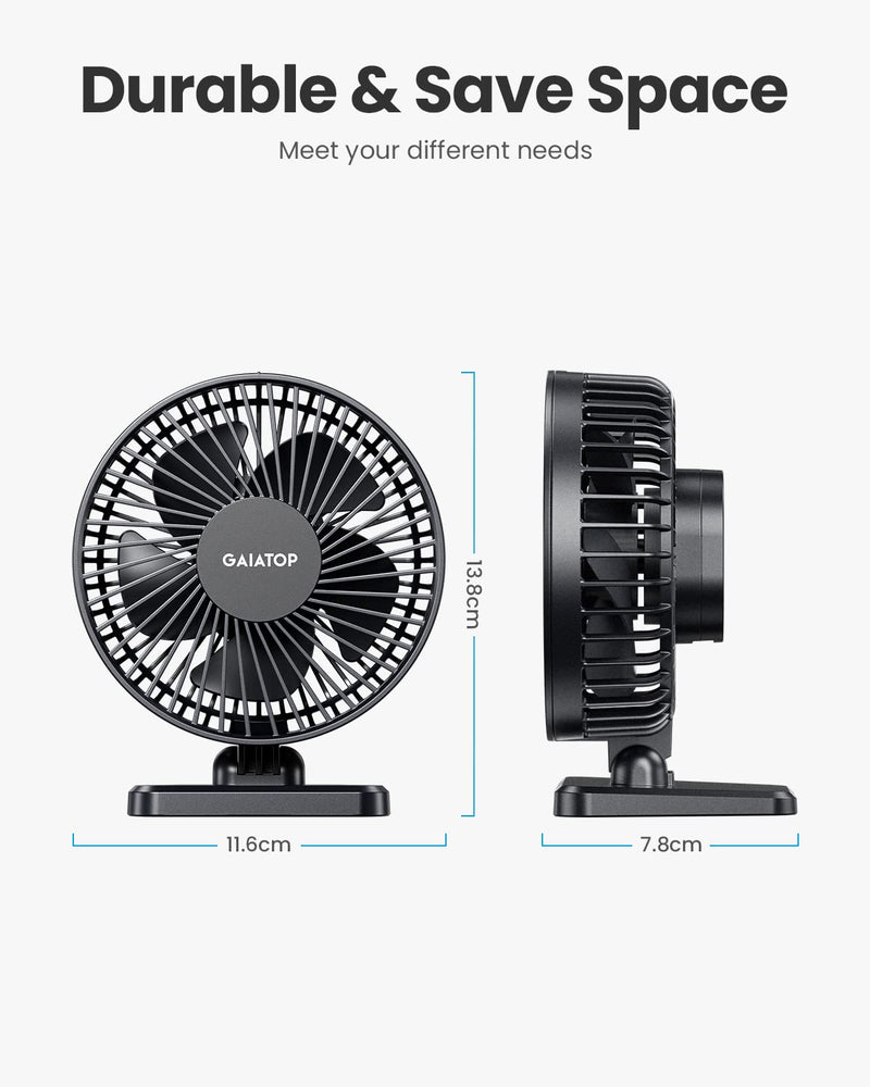 Gaiatop USB Desk Fan, Small But Powerful, Portable Quiet 3 Speeds Wind Desktop Personal Fan, Adjustment Mini Fan for Better Cooling, Home Office Car Indoor Outdoor (Black) Black