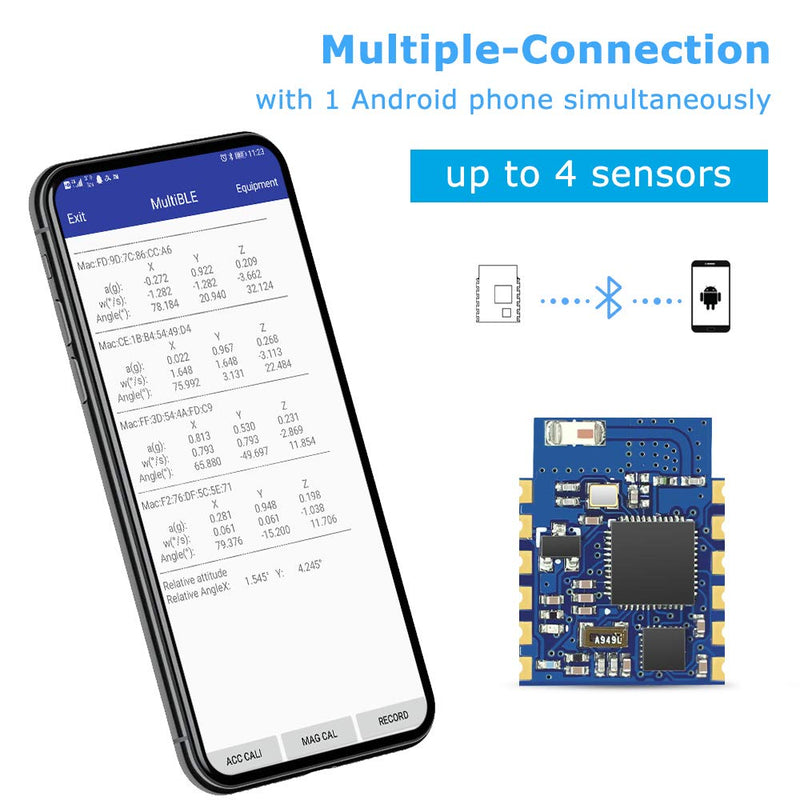 [Bluetooth 5.0 Accelerometer+Inclinometer] WT901BLE MPU9250 High-Precision 9-axis Gyroscope+Angle(0.05° Accuracy)+Magnetometer with Kalman Filtering, 50Hz Low-Power 3-axis AHRS IMU Sensor for Arduino
