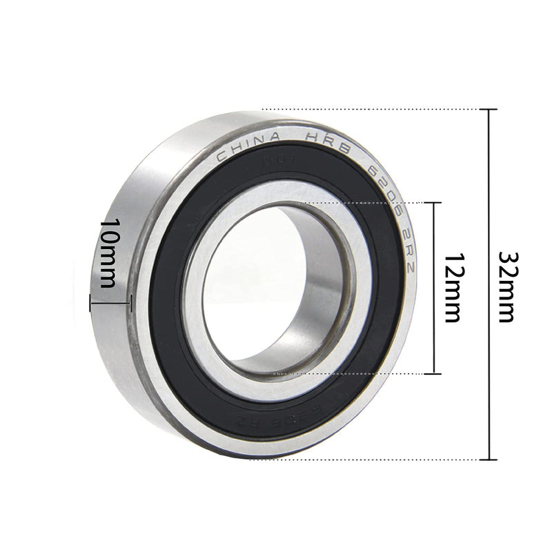 6201-2RS/2RZ Ball Bearing-12x32x10mm, Double Rubber Seal Deep Groove Ball Bearing, 6201-RZ Low-Noise Precision Level, High Rotation Speed Bearings 2