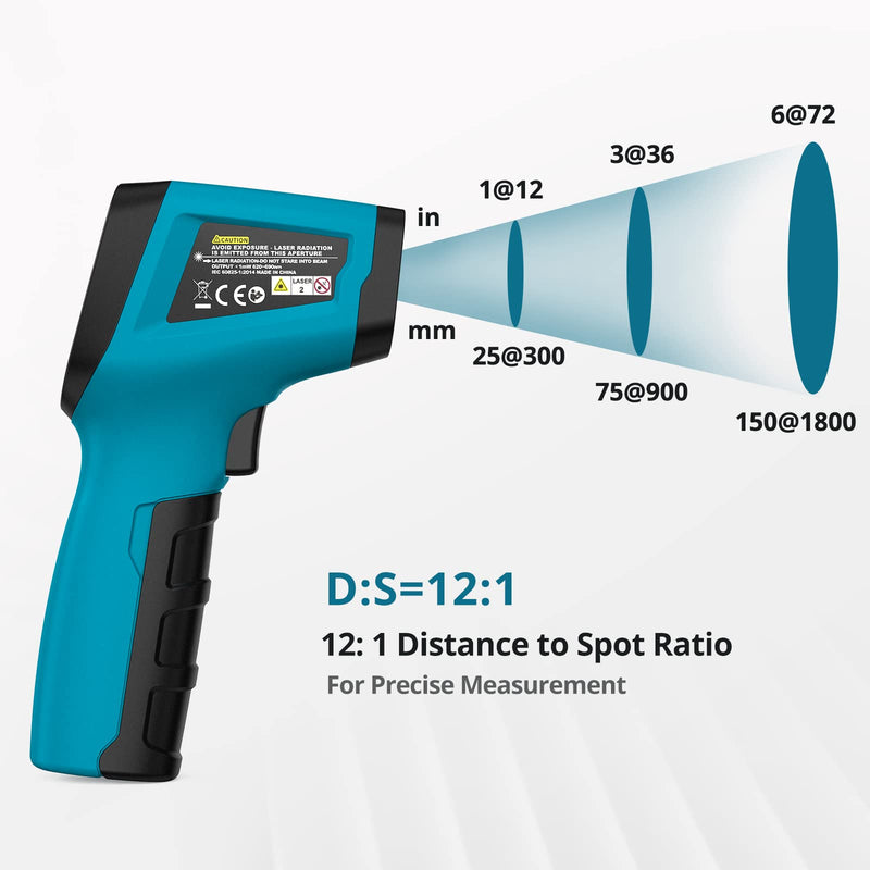 Infrared Thermometer（not for humans）-50°C to 600°C Tilswall Grill IR Laser Digital Thermometer Kitchen Temperature Gauge with LCD Display for Cooking/Barbecue/Freezer/Industry Blue-L
