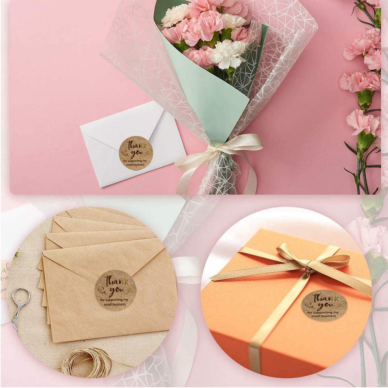 Thank You for Supporting My Small Business Stickers,1 inch 500Pcs Thank You Stickers Roll | Round Seal Stickers for Packing Bags,Envelope,Bouquet,Gift | Business Stickers for Crafters & Online Sales, Gold-1inch-500-d03