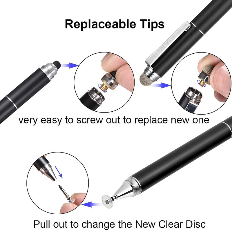 Penyeah Capacitive Stylus Pen with Ballpoint Pen Writing,[4-in-1] Multifunction Stylus pens for Touch Screens,Stylus for Ipad,Apple,iPhone,Ipad pro,Mini,Laptops with 4 Replacement Tips -(Black&White)