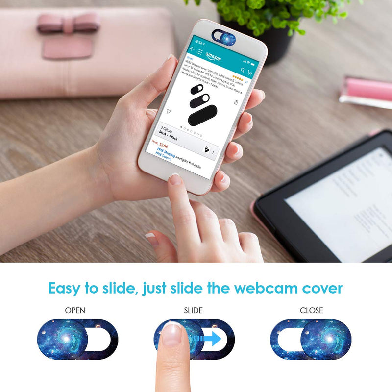 Webcam Cover, Camera Cover Slide, 0.02-Inch Ultra-Thin Camera Privacy Covers for Laptop, PC, Smartphone, Protect Your Visual Privacy and Security (Starry Sky Blue-3 Pack) Starry Sky Blue-3 Pack