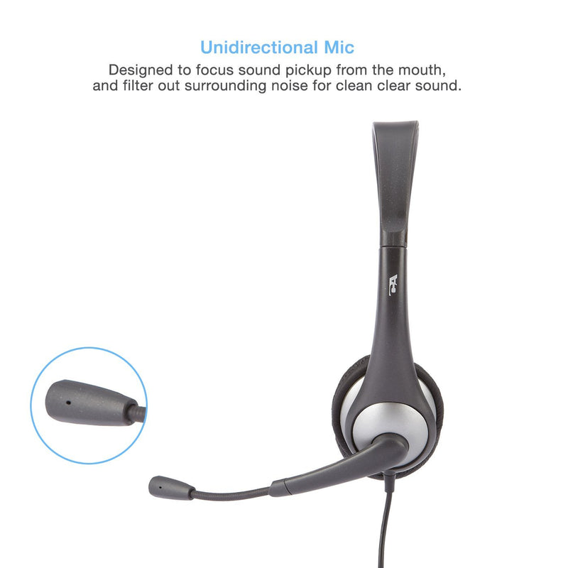 Cyber Acoustics Mono Headset, headphone with microphone, great for K12 School Classroom and Education (AC-104),Gray Single 3.5 mm + PC Y-adapter
