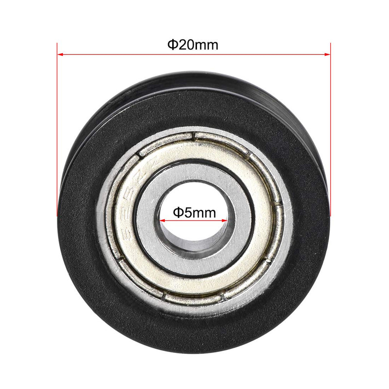 uxcell U625ZZ Nylon Pulley U Groove Ball Bearing Roller Guide Wheel 5x20x7mm Double Metal Shielded (GCr15) Chrome Steel Bearings 5pcs