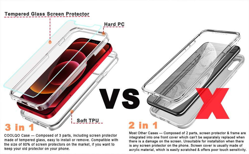 COOLQO Compatible for iPhone 12 /iPhone 12 Pro Case 6.1 Inch, with [2 x Tempered Glass Screen Protector] Clear 360 Full Body Silicone Protective Shockproof for iPhone 12/12 Pro Cases Phone Cover