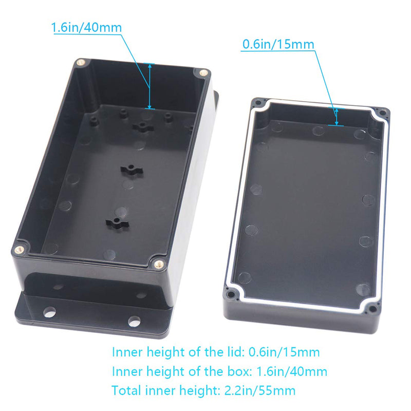 Zulkit Junction Box ABS Plastic Dustproof Waterproof IP65 Universal Electrical Boxes Project Enclosure with Fixed Ear Black 6.22 x 3.54 x 2.36 inch (158 x 90 x 60 mm)(Pack of 1) 6.22'' x 3.54'' x 2.36''(Pack of 1)