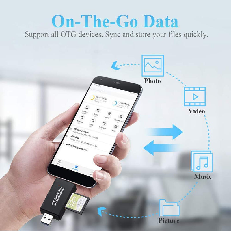 2 in 1 High-Speed Portable Memory Card Reader SD 3.0 Transport Protocol, SD Card Reader USB 3.0 to SDXC, SDHC, SD, MMC, RS-MMC, Micro SDXC, Micro SD, Micro SDHC Card and UHS-I 2 in 1 (Type-c / USB 3.0)