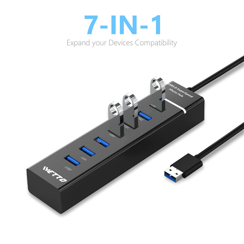 7-Port USB 3.0 Hub - IVETTO Data Hub USB Splitter with Long Cable 38-inch for Laptop, PC, MacBook, Mac Pro, Mac Mini, iMac, Surface Pro and More USB Devices