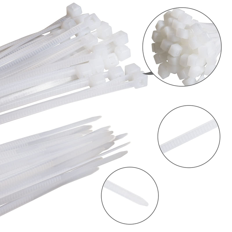 Zip Ties 8 Inch White 100 Pack Nylon Cable Ties Self Locking Tie Straps Heavy Duty 0.1x8 inch