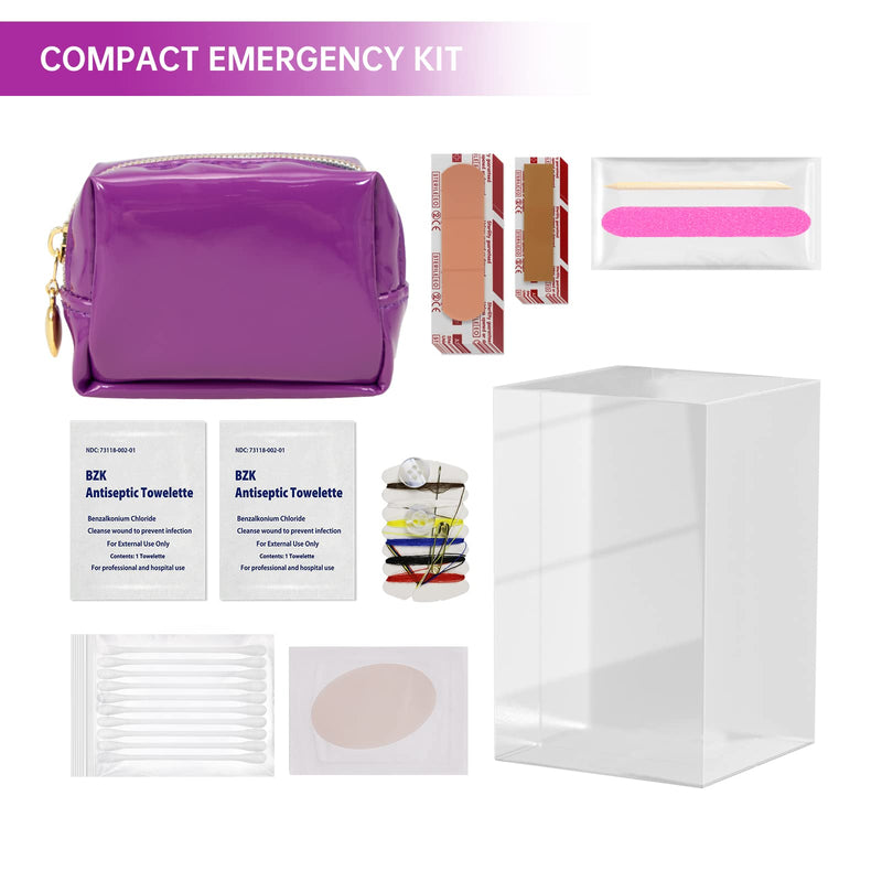 Kitgo Mini First Aid Emergency Clutch Kit -Mother Day Gift Compact Safety Pouch Party Bag with 27 Essential Items for Girl Lady Mother Wife Nurse for Girl Lady Mother Wife Nurse - Purple