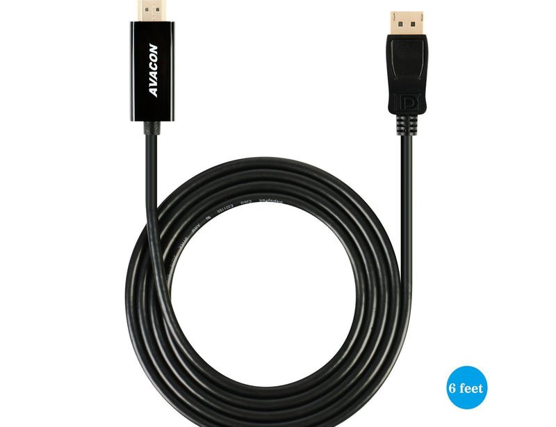 DisplayPort to HDMI 6 Feet Gold-Plated Cable, Avacon Display Port to HDMI Adapter Male to Male Black 1 PACK