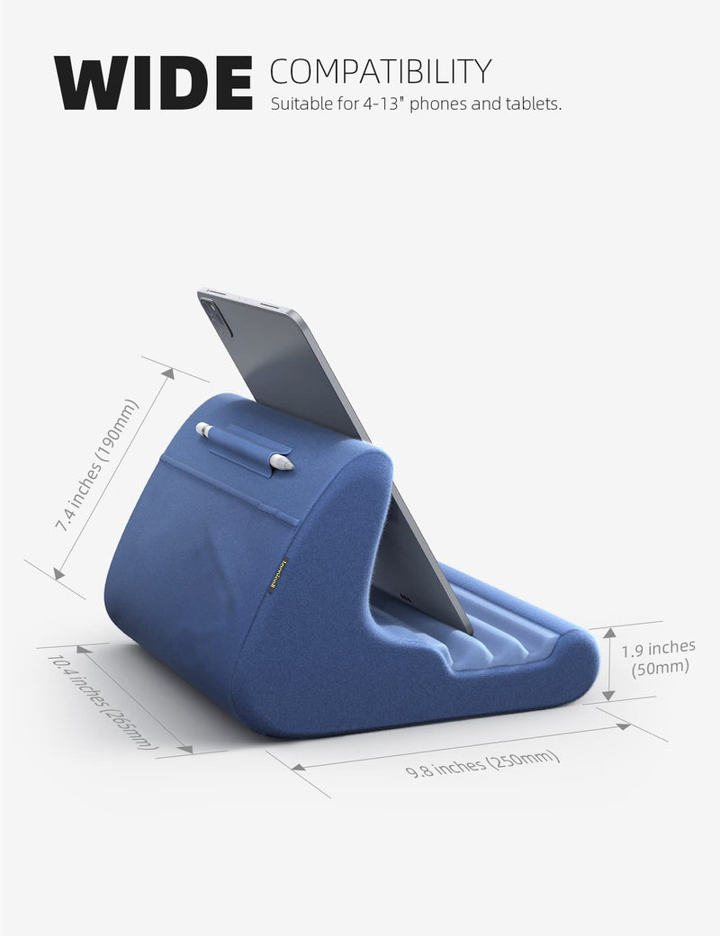 Lamicall Tablet Stand, Tablet Pillow Holder - Tablet Pillow Soft Pad for Bed, Lap Tablet Mount with Stylus Mount & Pocket, for iPad Pro 12.9, Air, Mini, Kindle, Galaxy Tab and 4-13" Tablet, Royal Blue