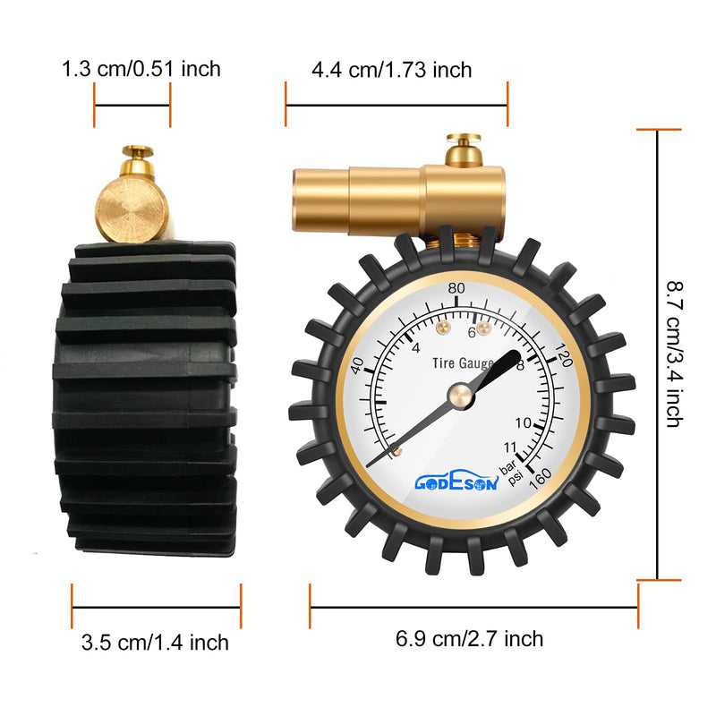 GODESON Presta Valve Tire Pressure Gauge with Bicycle Air Pressure Relief for Road Cycling Tires,Range to 160 PSI/11BAR(Presta Valve Only) 160psi