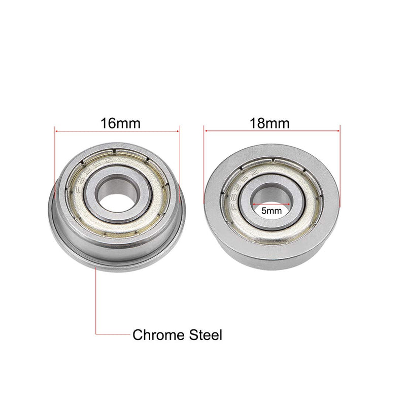uxcell F625ZZ Flange Ball Bearing 5x16x5mm Shielded Chrome Bearings 5pcs