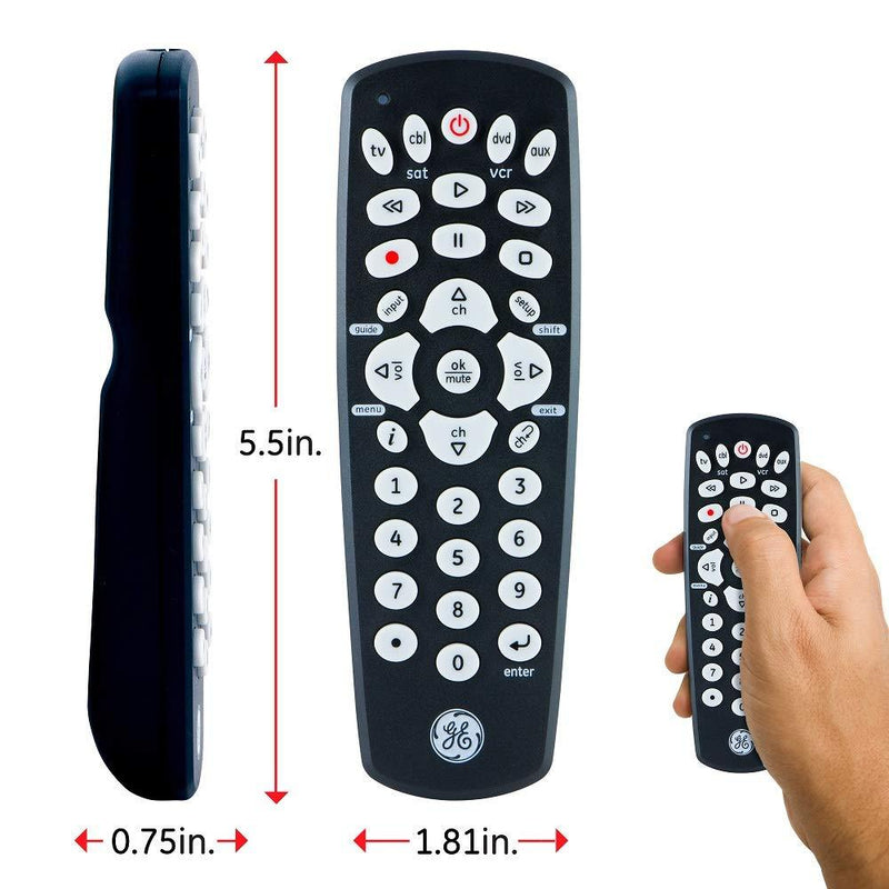 GE Universal Remote Control for Samsung, Vizio, LG, Sony, Sharp, Roku, Apple TV, TCL, Panasonic, Smart TVs, Streaming Players, Blu-ray, DVD, 4-Device, Black, 34708