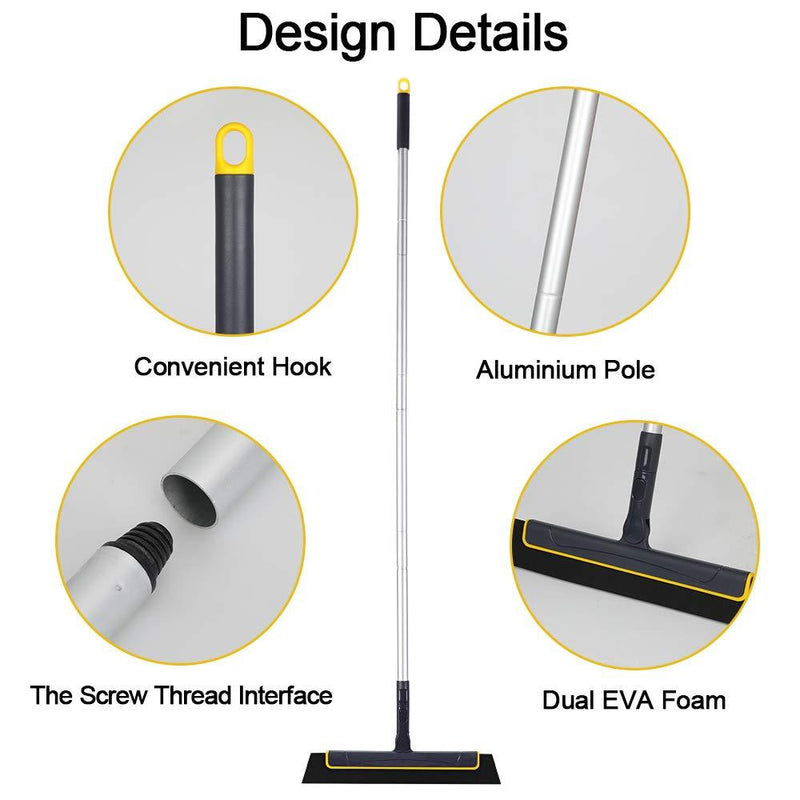 Yocada Floor Squeegee Broom Perfect for Shower Bathroom Kitchen Home Tile Pet Hair Fur Floor Marble Glass Window Water Foam Cleaning Long Adjustable Removable Handle Anti-Static Household 51in Pole 51 Inch (Pack of 1)