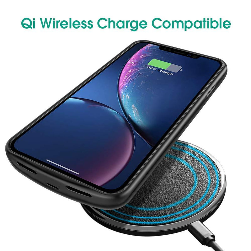 NEWDERY Upgraded iPhone XR Battery Case Qi Wireless Charging Compatible, 6000mAh Slim Extended Rechargeable External Portable Charger Case Compatible iPhone XR (6.1 Inches Black)