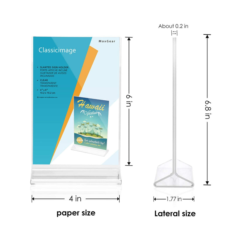 MaxGear Acrylic Sign Holder-Table Card Display-4 X 6 inches Clear Sign Display Holder-Plastic Table Menu Stand -Double Sided Ad Picture Frame for Office, Home, Store, Restaurant, 6 Pack 4x6'' 6 Pack