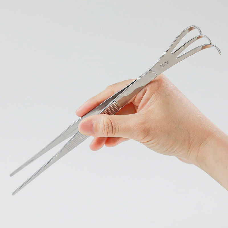 Wazakura 2 in 1 Bonsai Tweezers with Root Rake in Stainless Steel Made in Japan 8.6in (220mm), Professional Bonsai Tool, Japanese Precision Gardening Tongs for Plants Stainless Steel Tweezers with Rake