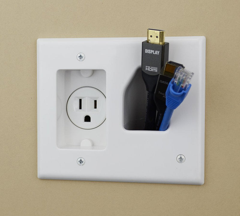 DATA COMM Electronics 45-0021-WH Low Voltage Cable Plate with Recessed Power , White Pro-Power Kit