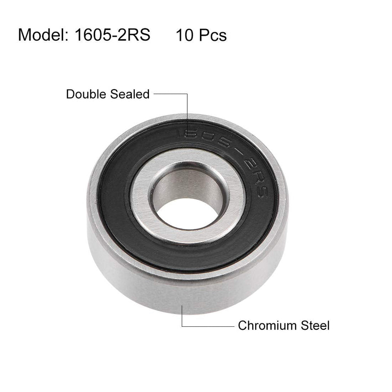 uxcell 1605-2RS Deep Groove Ball Bearings Z2 5/16 X 29/32 X 5/16inch Double Sealed Chrome Steel 10pcs 5/16"x29/32"x5/16"