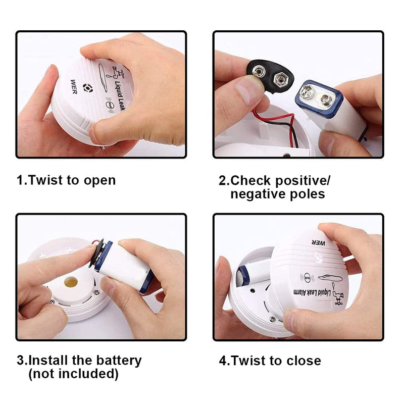 Wireless Water Leak Sensor Alarm - WER 90db Loud Buzzer, Longer Alarm Detection for Your Belongings (Shipped Without Battery) 4 pack