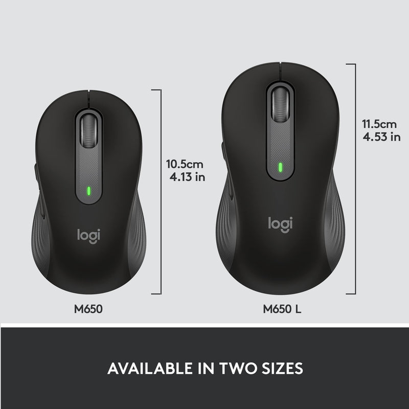 Logitech Signature M650 Wireless Mouse - for Small to Medium Sized Hands, 2-Year Battery, Silent Clicks, Customizable Side Buttons, Bluetooth, Multi-Device Compatibility - Black Right Handed Small-Medium Size