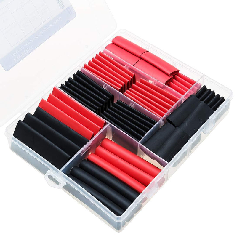 RockDIG 74PCS 3:1 Heat Shrink Tubing Double-Wall Adhesive Lined Shrink Tube Assortment Kit 4 Large Size 1 3/4 1/2 3/8 Inch Black Red Black/Red