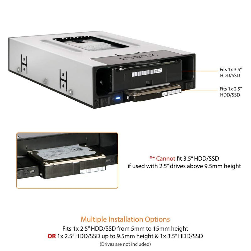 ICY DOCK Tray-Less 2.5" and 3.5" SATA SSD/HDD Docking Enclosure Mobile Rack for Hot Swap 5.25" Drive Bay - flexiDOCK MB795SP-B
