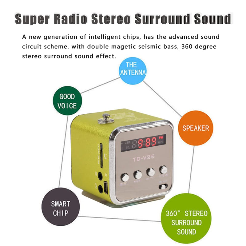 Eboxer Portable Mini Speaker Music Player FM Radio Stereo Speaker Support TF Card and U Disk, Brief Design, Perfect Mini Speaker for Room Bike Car for Phone/Tablet/Computer (Green)