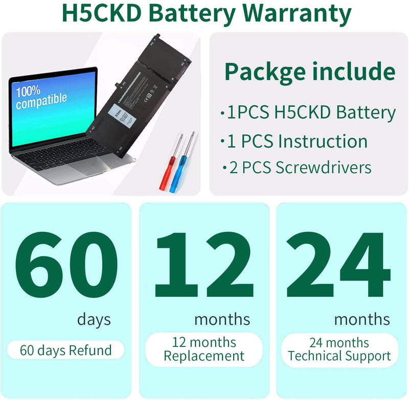 53Wh H5CKD 15V Battery Replacement for Dell Inspiron 5400 5406 7405 7300 7306 7500 7506 2-in-1 Silver 5300 5301 5401 5402 5408 5409 5501 5502 5508 5509 Series Latitude 3410 3510 Vostro 5300 5301 7T8CD