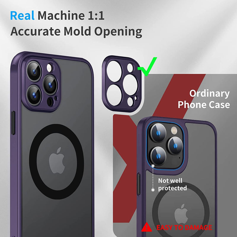 Vicoogo Magnetic Case for iPhone 14 Pro Max Case Compatible with Mag Safe Charging Shockproof Translucent Matte Back Soft Slim Protective Case for iPhone 14 Pro Max, Purple for iphone 14 promax