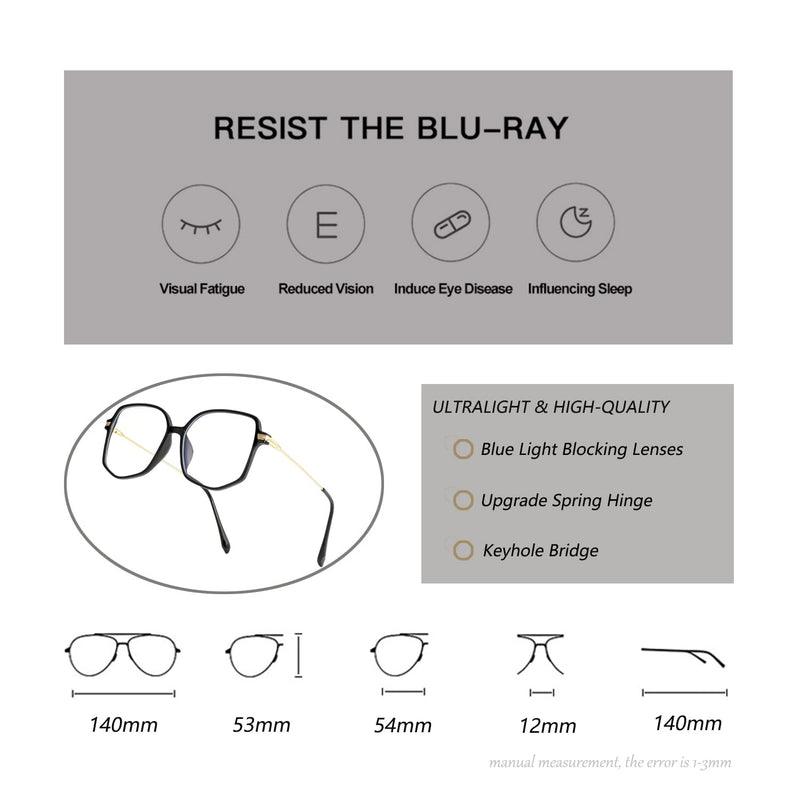 Teumire Oversized Square Blue Light Blocking Glasses for Women Men Ultralight Fashion Nerd Frames Clear Lens Computer Eyewear Black 54 Millimeters